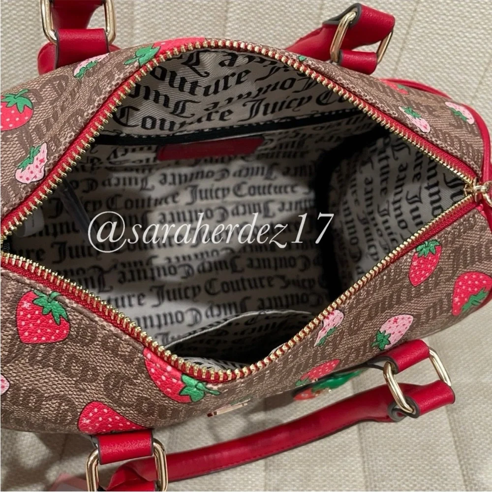 NEW Juicy Couture Strawberry‎ Monogram Satchel Bag Brown Red Crossbody